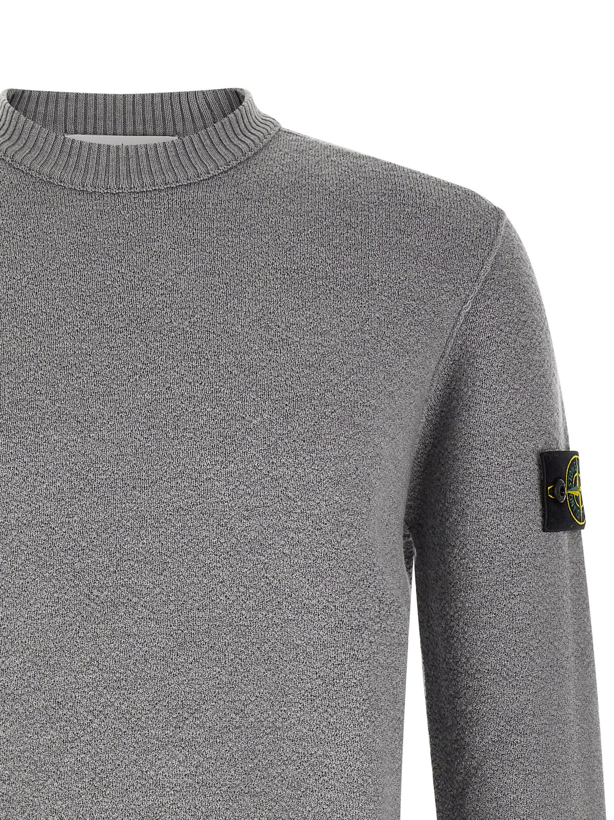 Gray Virgin Wool Crew Neck Cardigan