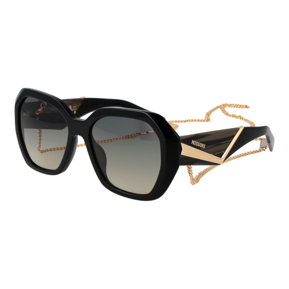Black Acetate Square Sunglasses with Turquoise Gradient Lenses