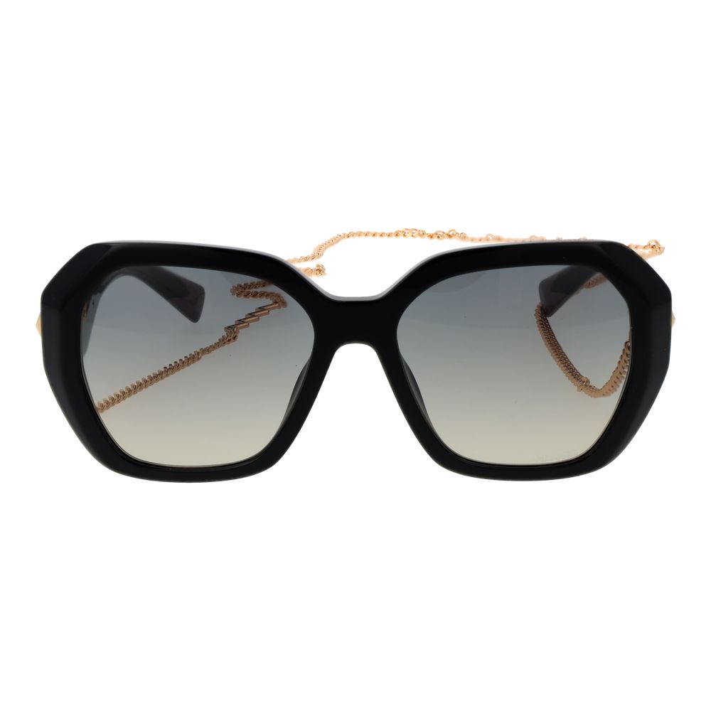 Black Acetate Square Sunglasses with Turquoise Gradient Lenses