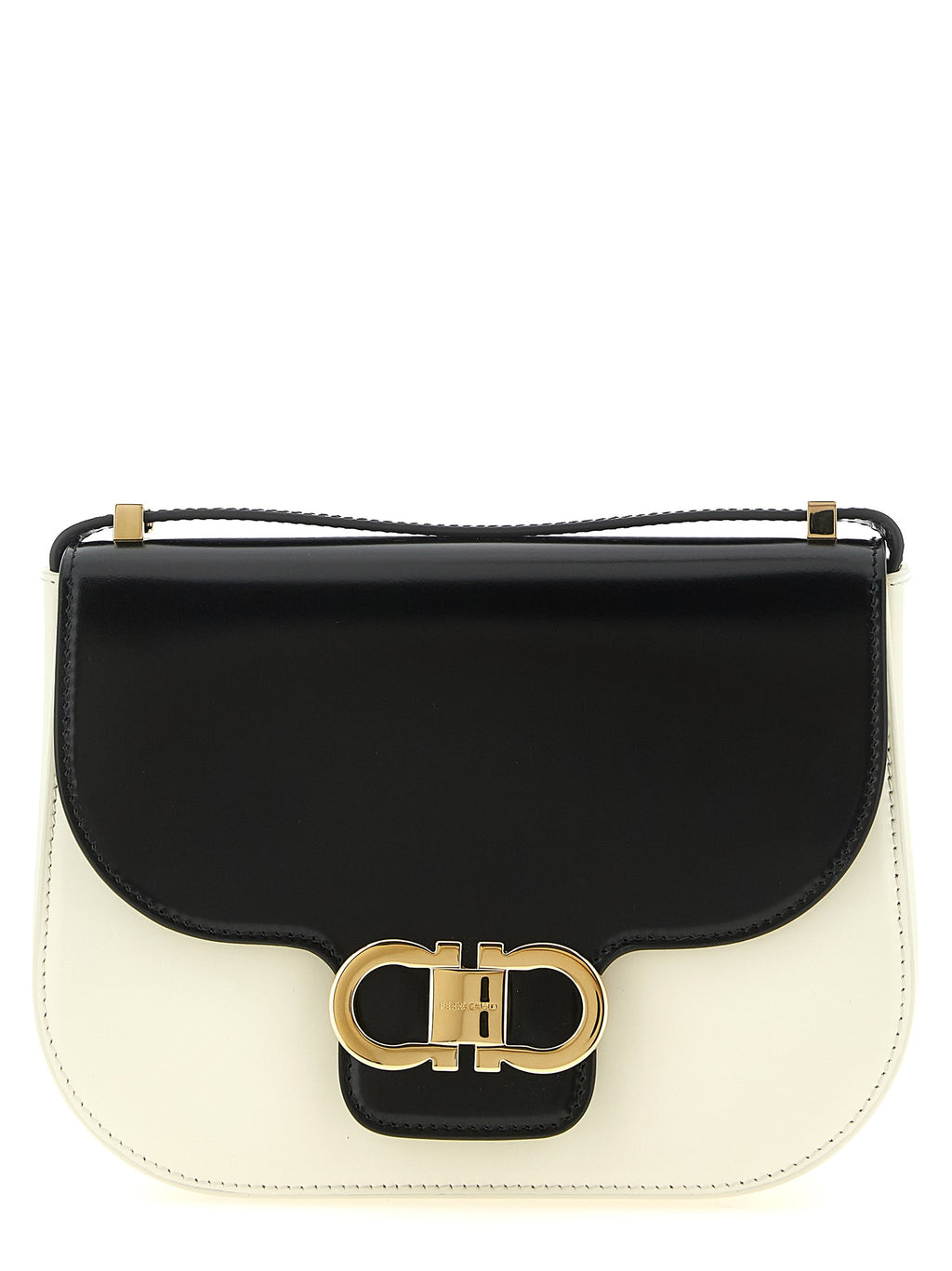 Calfskin North‑South Double Gancini Crossbody Bag