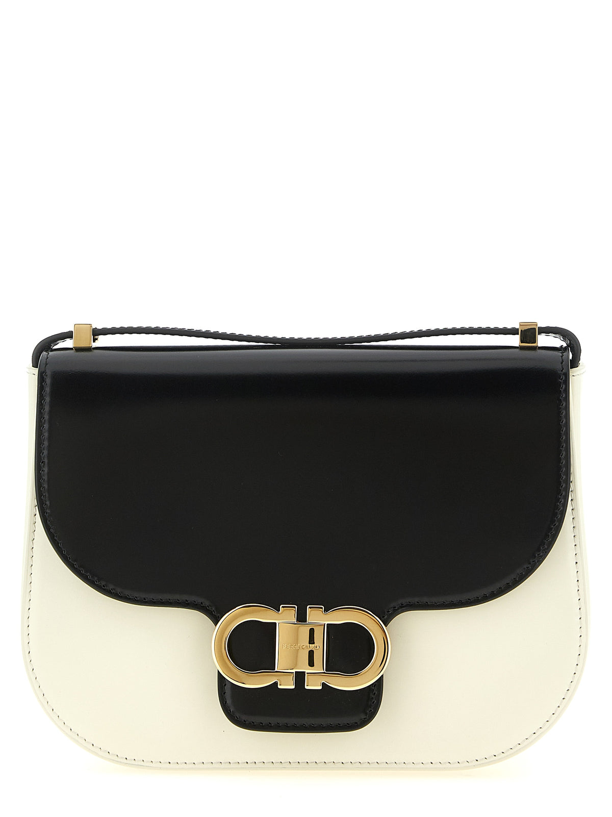 Calfskin North‑South Double Gancini Crossbody Bag