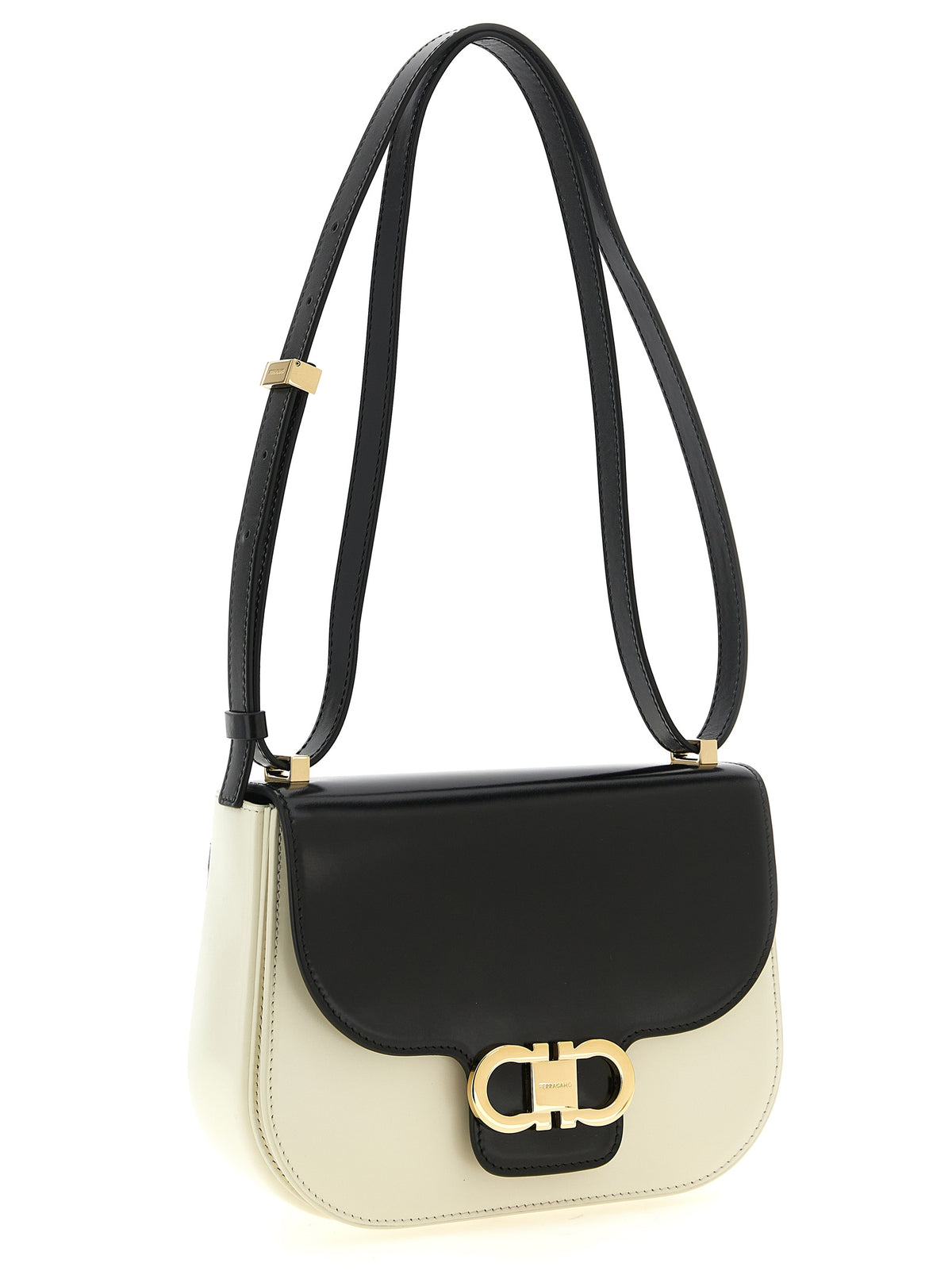 Calfskin North‑South Double Gancini Crossbody Bag