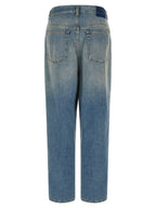 Light Blue Deconstructed Cotton Straight-Leg Jeans
