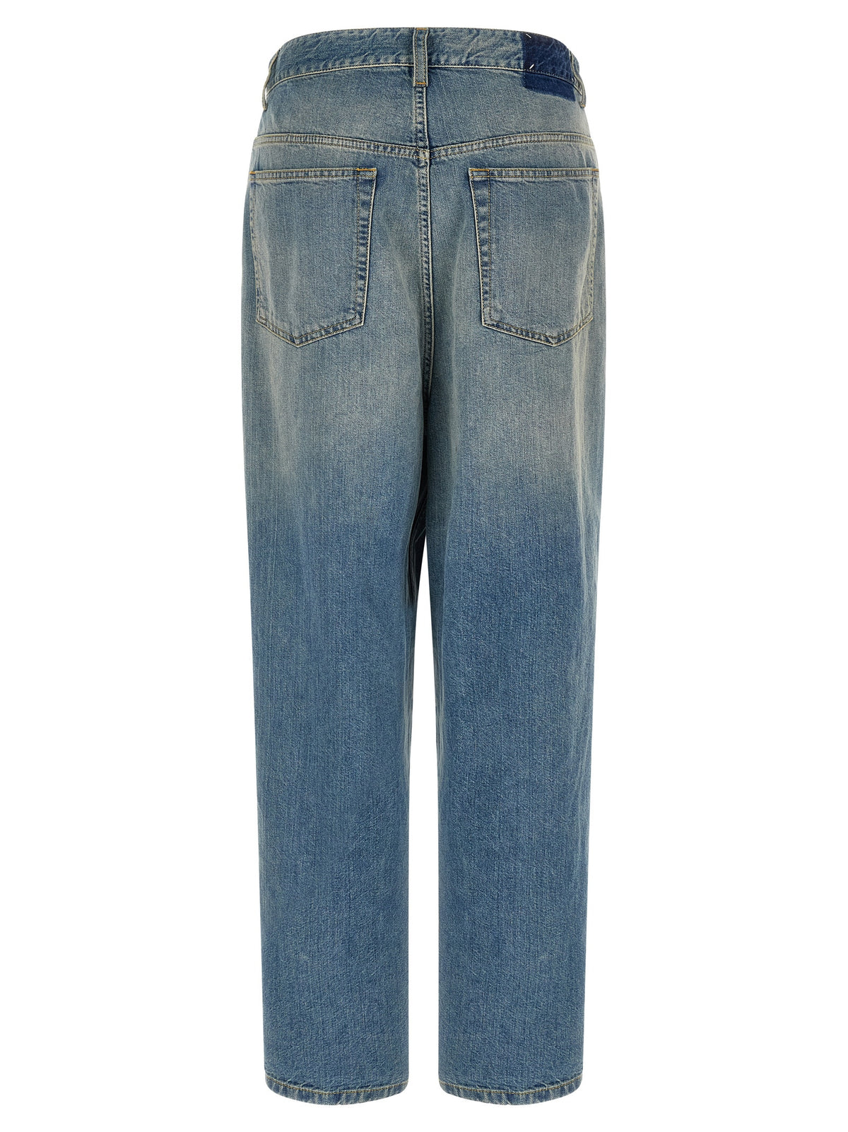 Light Blue Deconstructed Cotton Straight-Leg Jeans