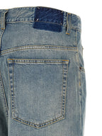 Light Blue Deconstructed Cotton Straight-Leg Jeans