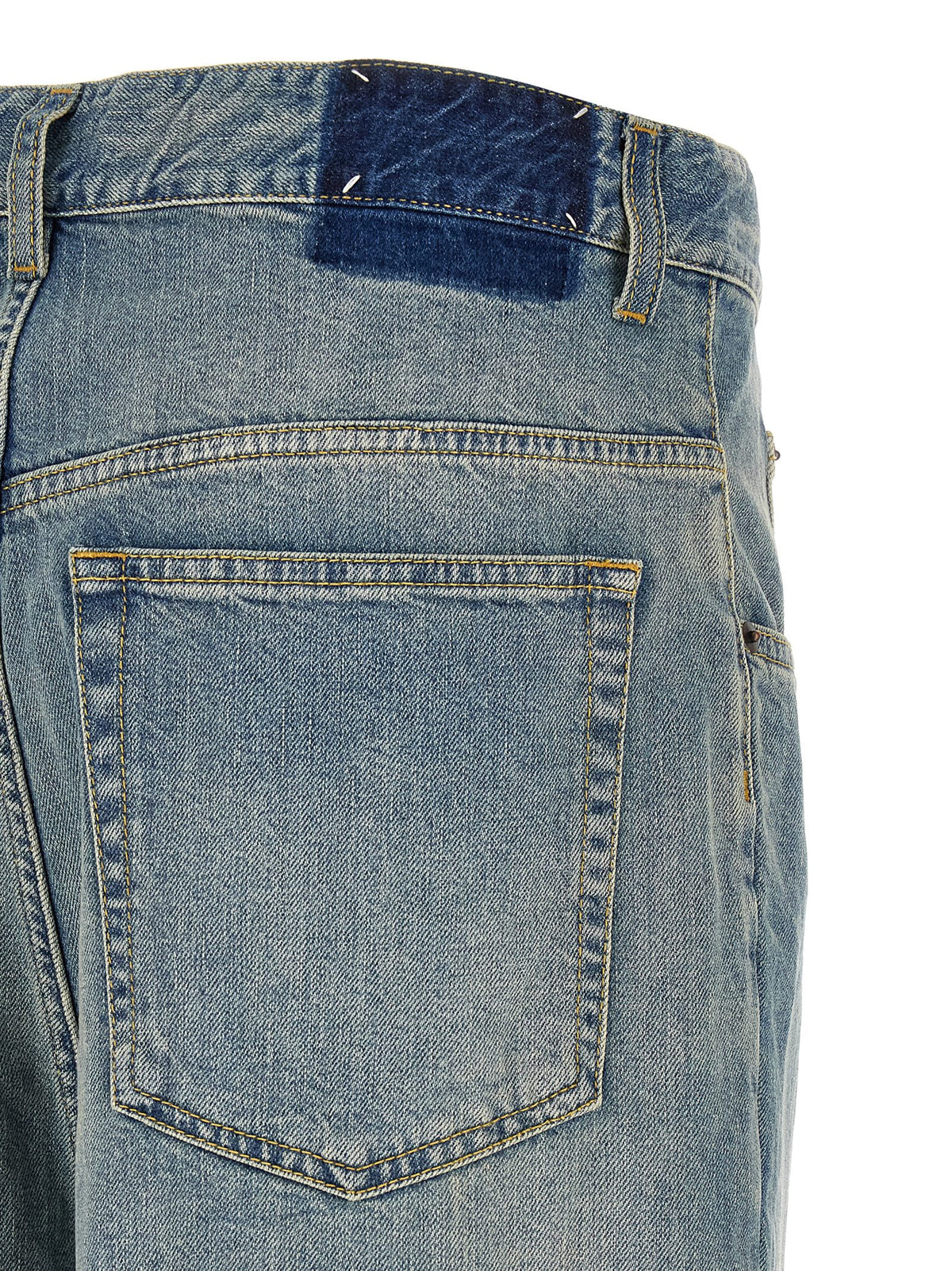 Light Blue Deconstructed Cotton Straight-Leg Jeans
