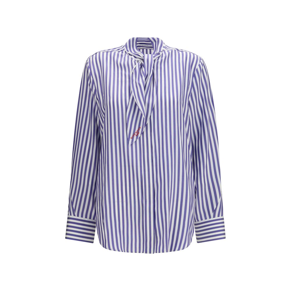 Silk Striped Cocoon Shirt with Bow