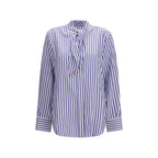 Silk Striped Cocoon Shirt with Bow