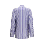 Silk Striped Cocoon Shirt with Bow