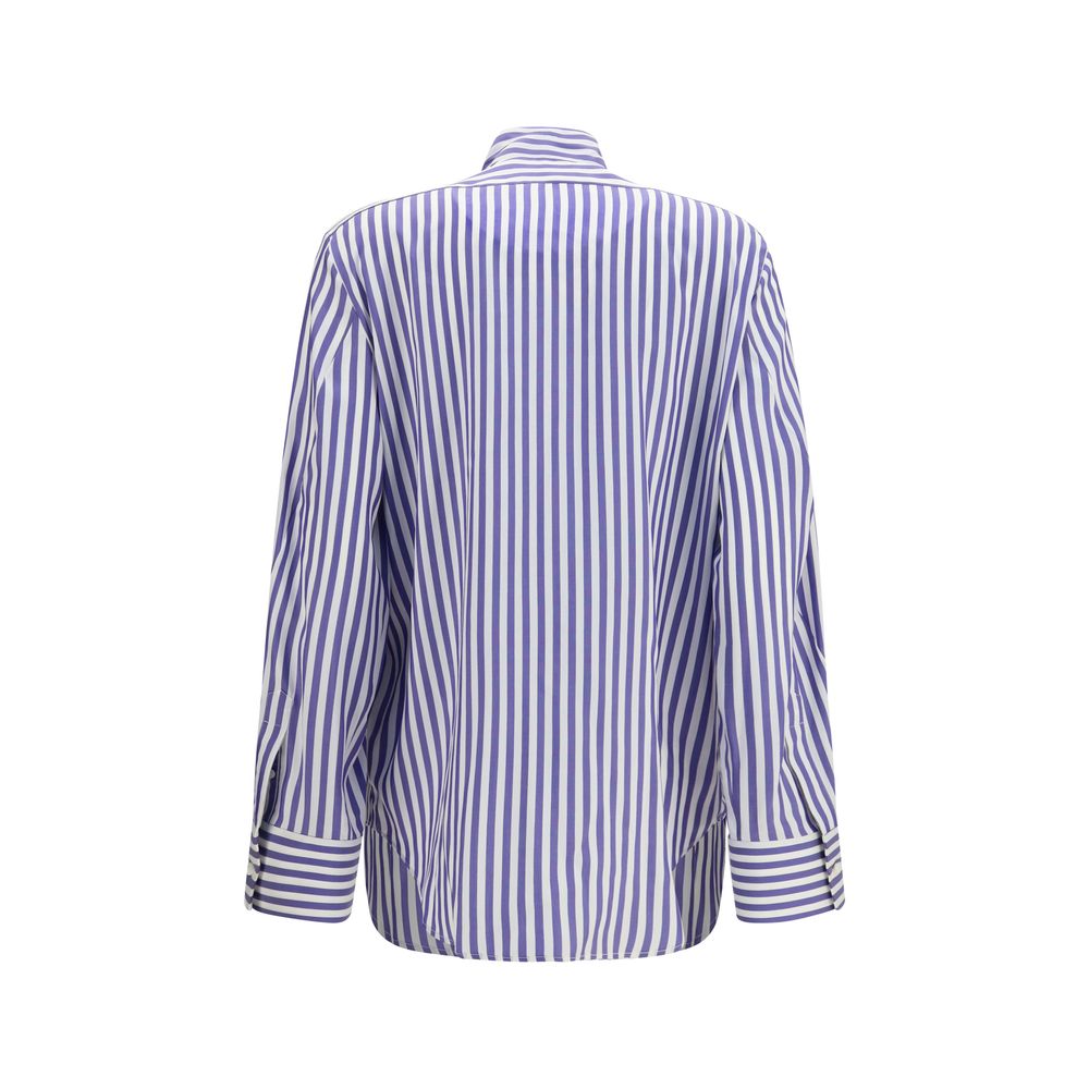 Silk Striped Cocoon Shirt with Bow