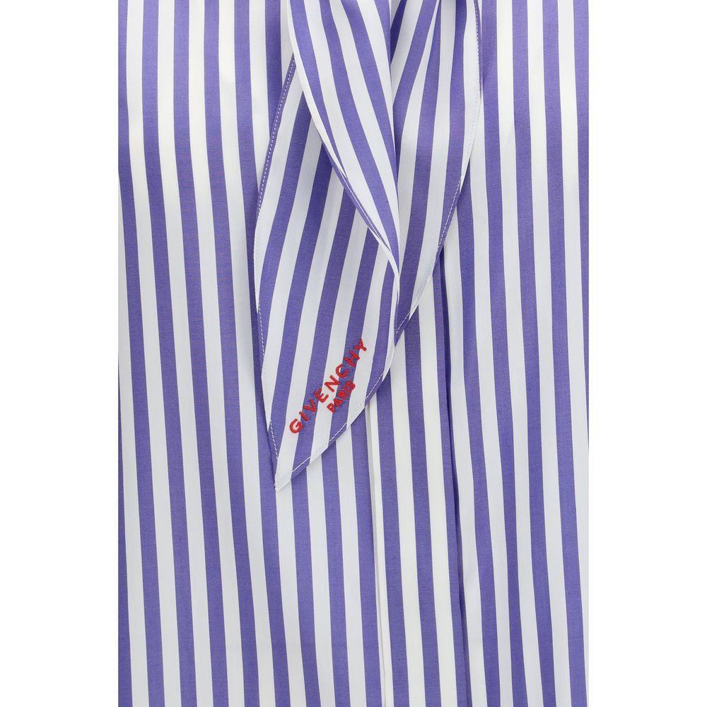 Silk Striped Cocoon Shirt with Bow