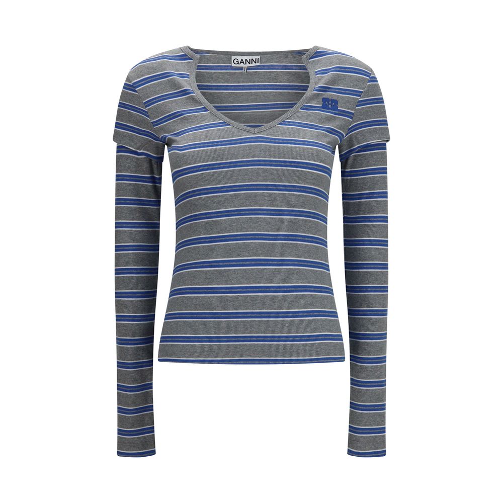Ribbed V-Neck Long Sleeve T-Shirt – Organic Cotton
