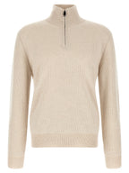 Beige Cashmere High-Neck Sweater