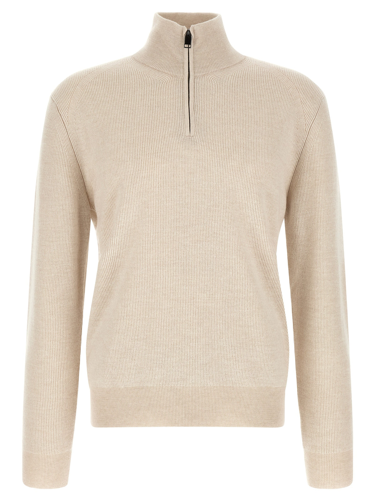 Beige Cashmere High-Neck Sweater