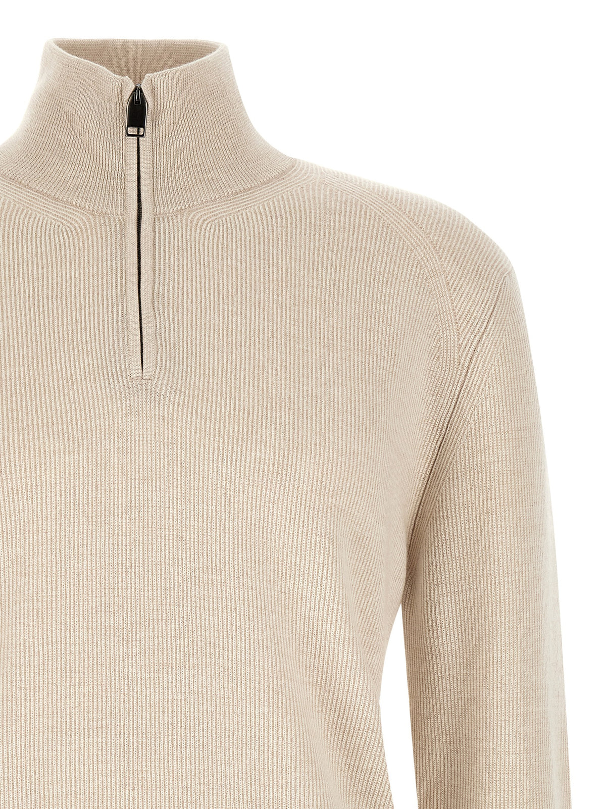 Beige Cashmere High-Neck Sweater