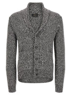 Bicolor Virgin Wool Shawl Collar Cardigan