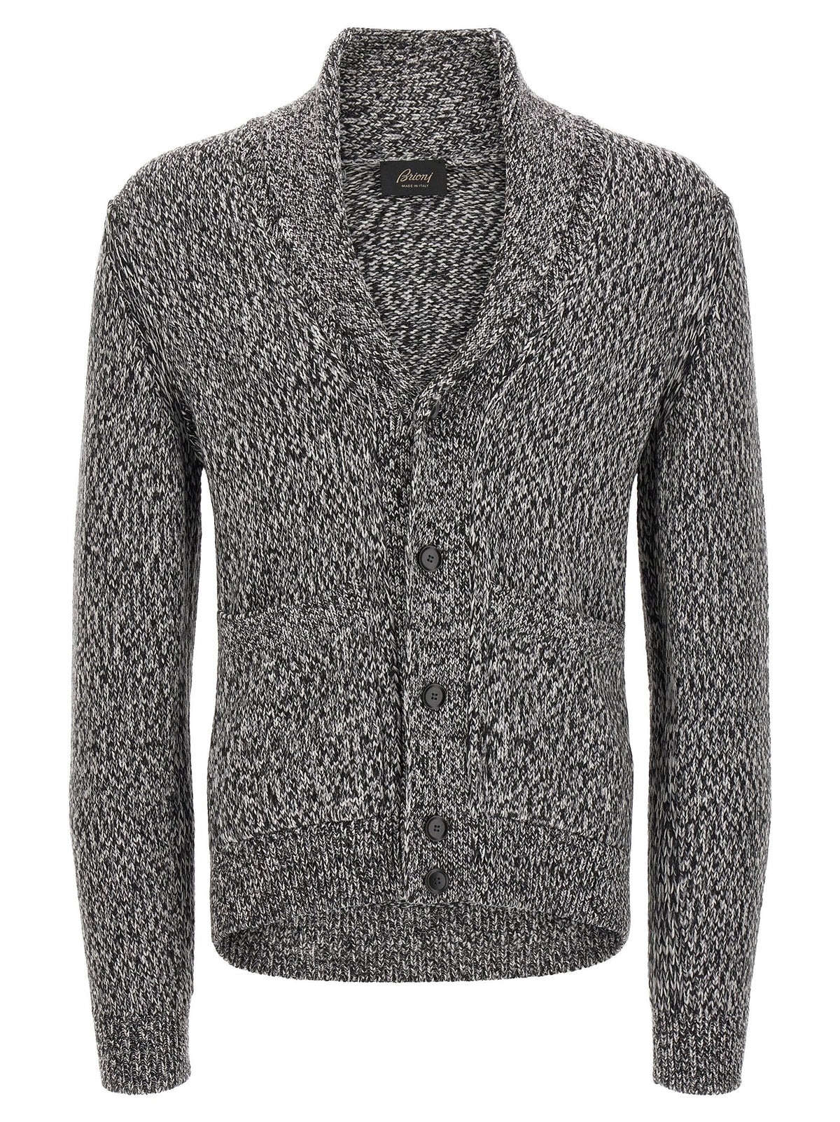 Bicolor Virgin Wool Shawl Collar Cardigan