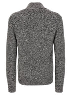Bicolor Virgin Wool Shawl Collar Cardigan