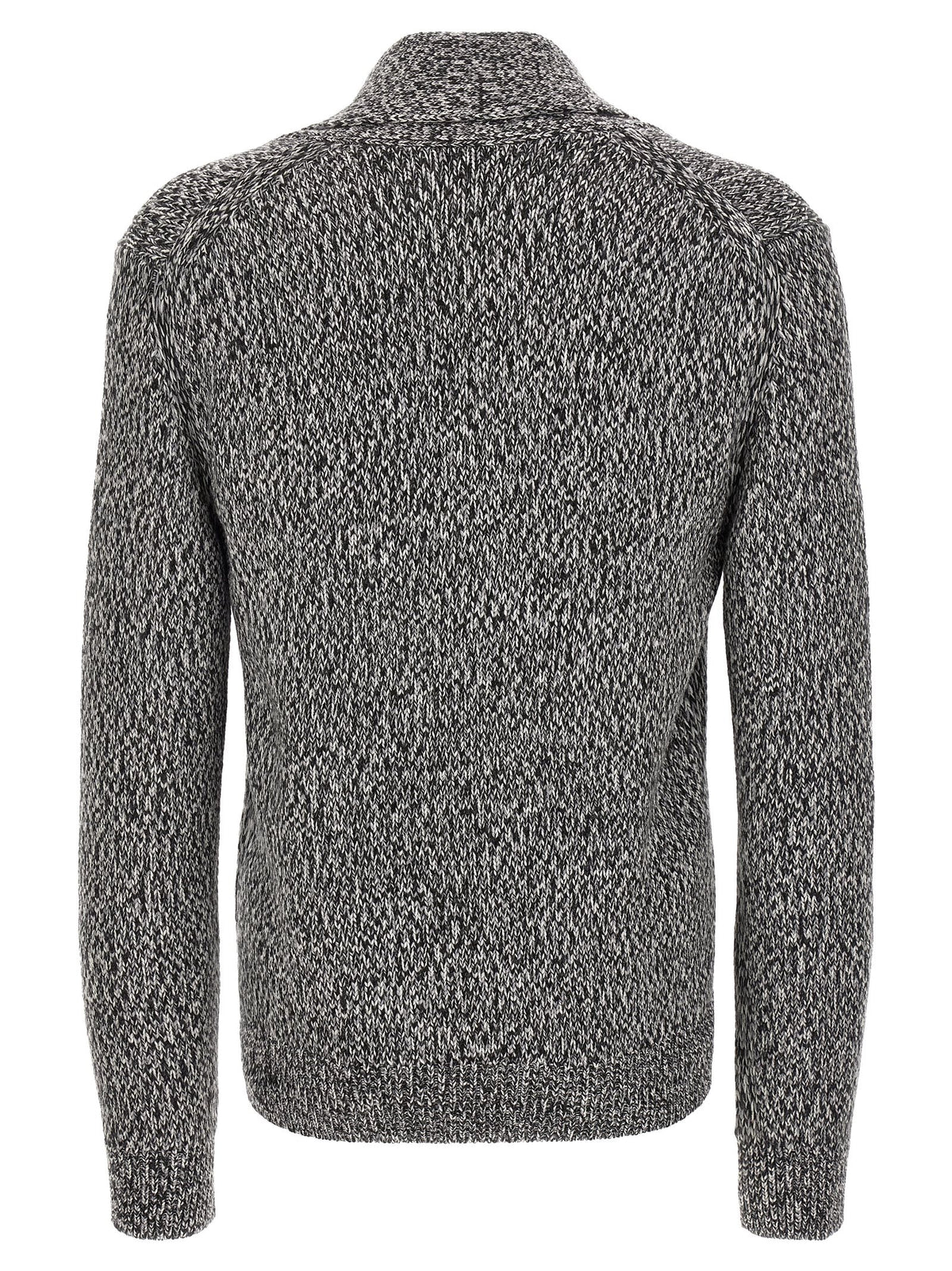 Bicolor Virgin Wool Shawl Collar Cardigan