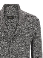 Bicolor Virgin Wool Shawl Collar Cardigan