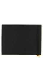 Black Hammered Calfskin Bi-Fold Wallet with Gold Gancini Detail