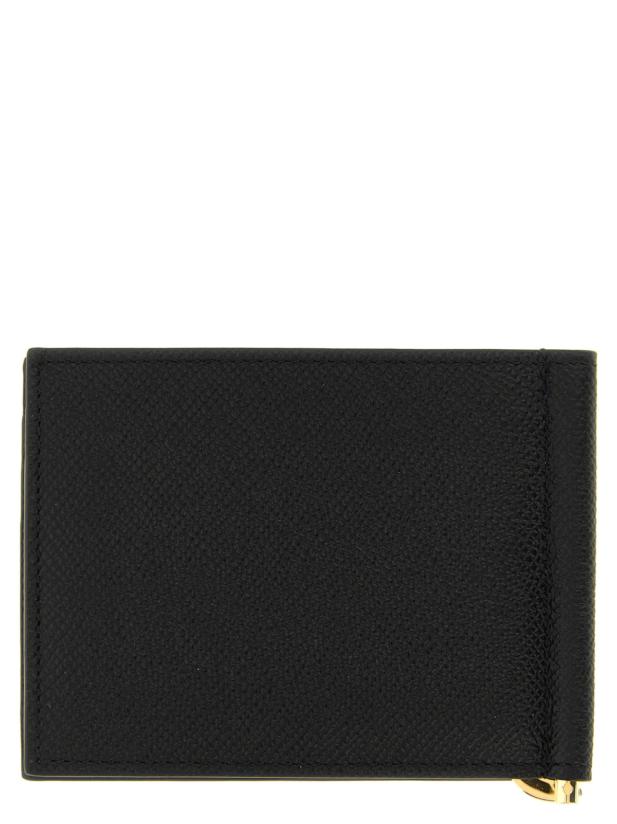 Black Hammered Calfskin Bi-Fold Wallet with Gold Gancini Detail