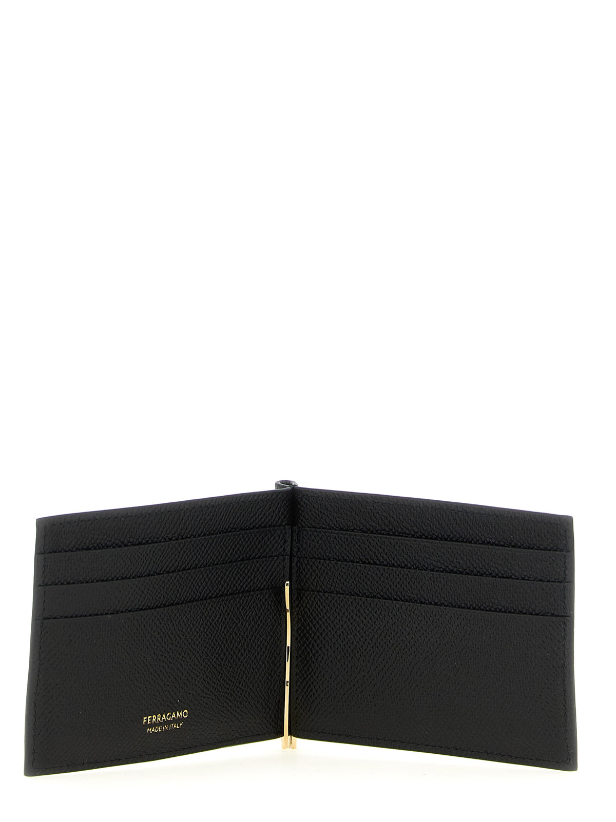 Black Hammered Calfskin Bi-Fold Wallet with Gold Gancini Detail