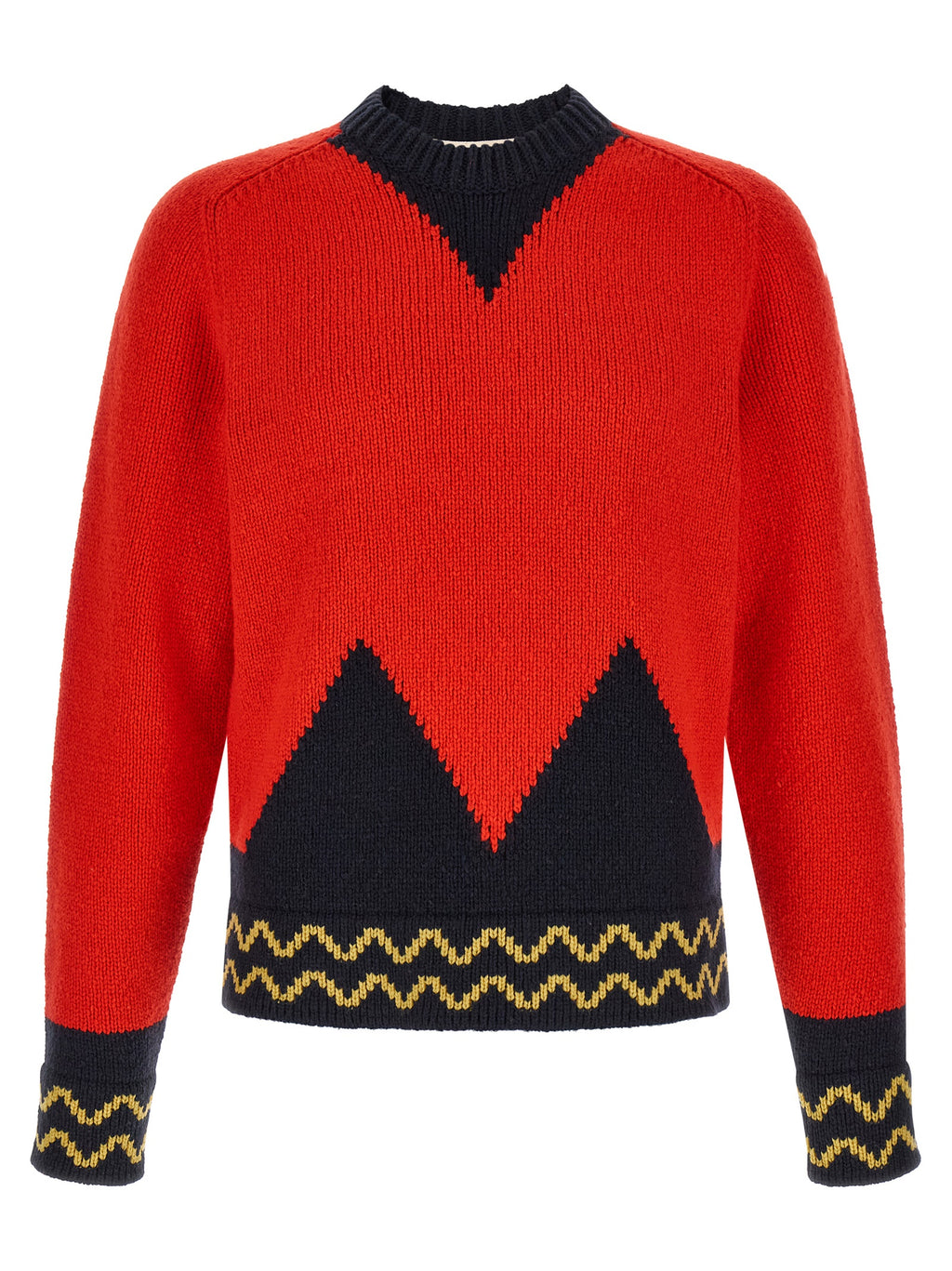 Red Wool M-Inlay Crew Neck Sweater