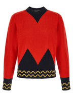 Red Wool M-Inlay Crew Neck Sweater