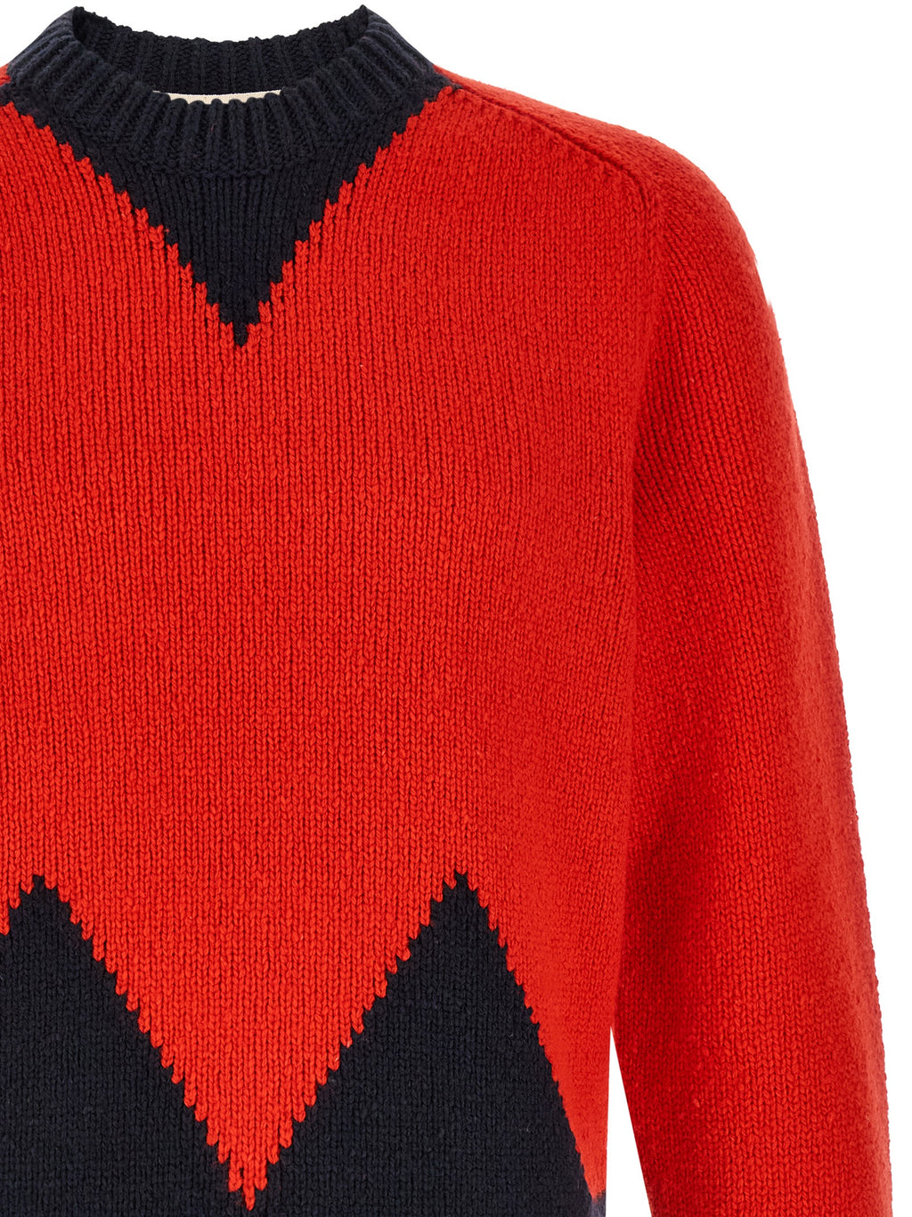 Red Wool M-Inlay Crew Neck Sweater