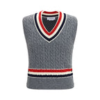 Gray Wool Cable-Knit V-Neck Vest