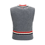 Gray Wool Cable-Knit V-Neck Vest