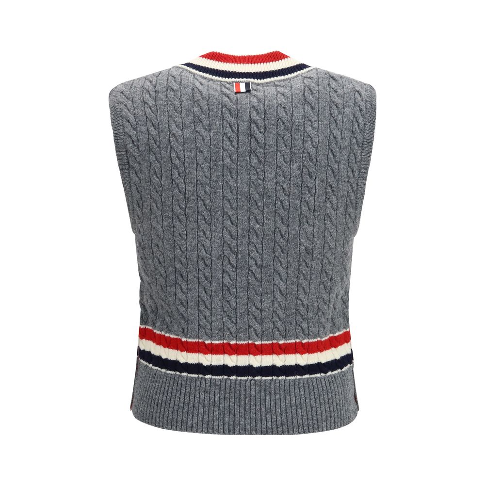 Gray Wool Cable-Knit V-Neck Vest