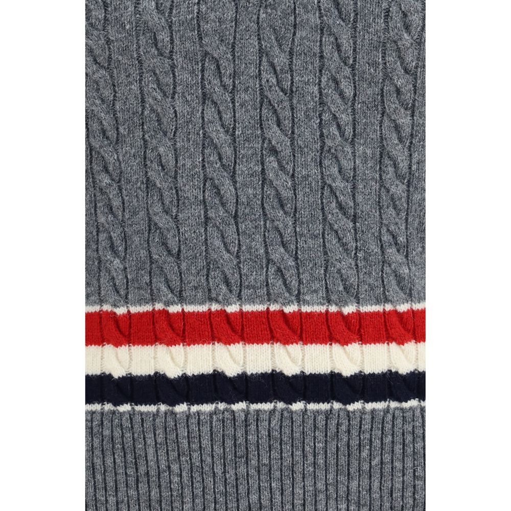 Gray Wool Cable-Knit V-Neck Vest