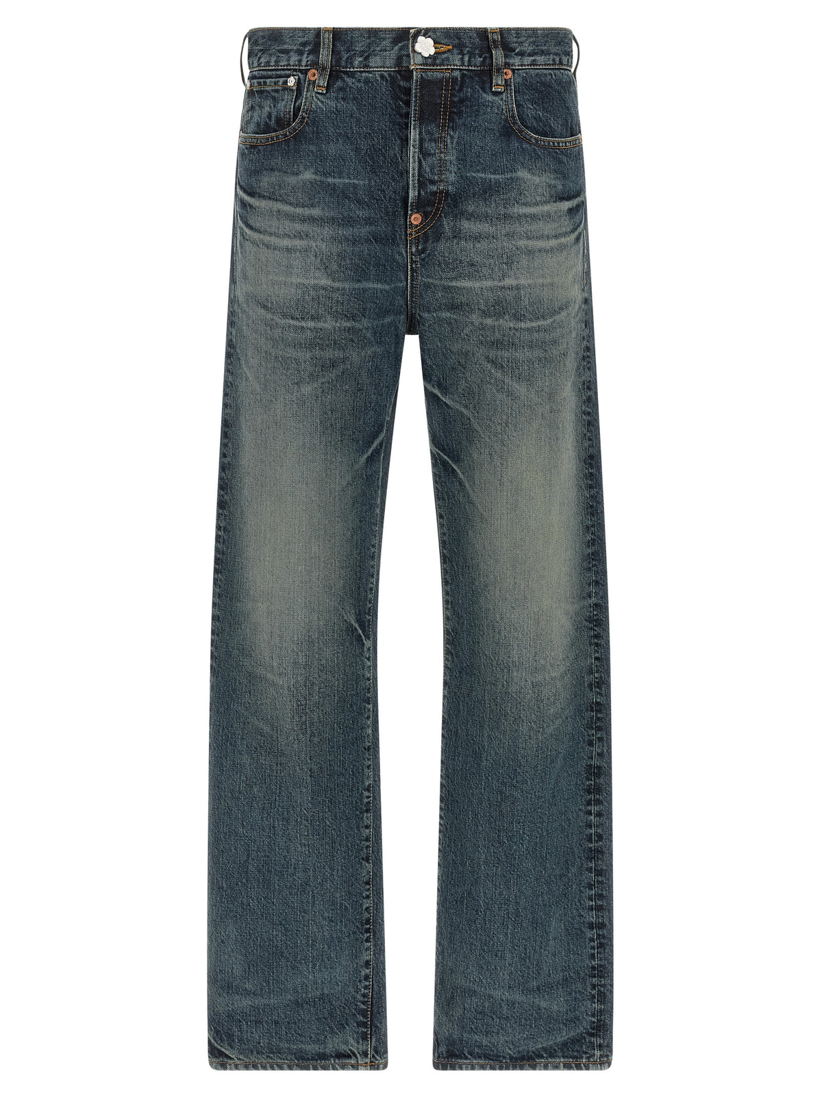 Blue Cotton Straight-Leg Jeans
