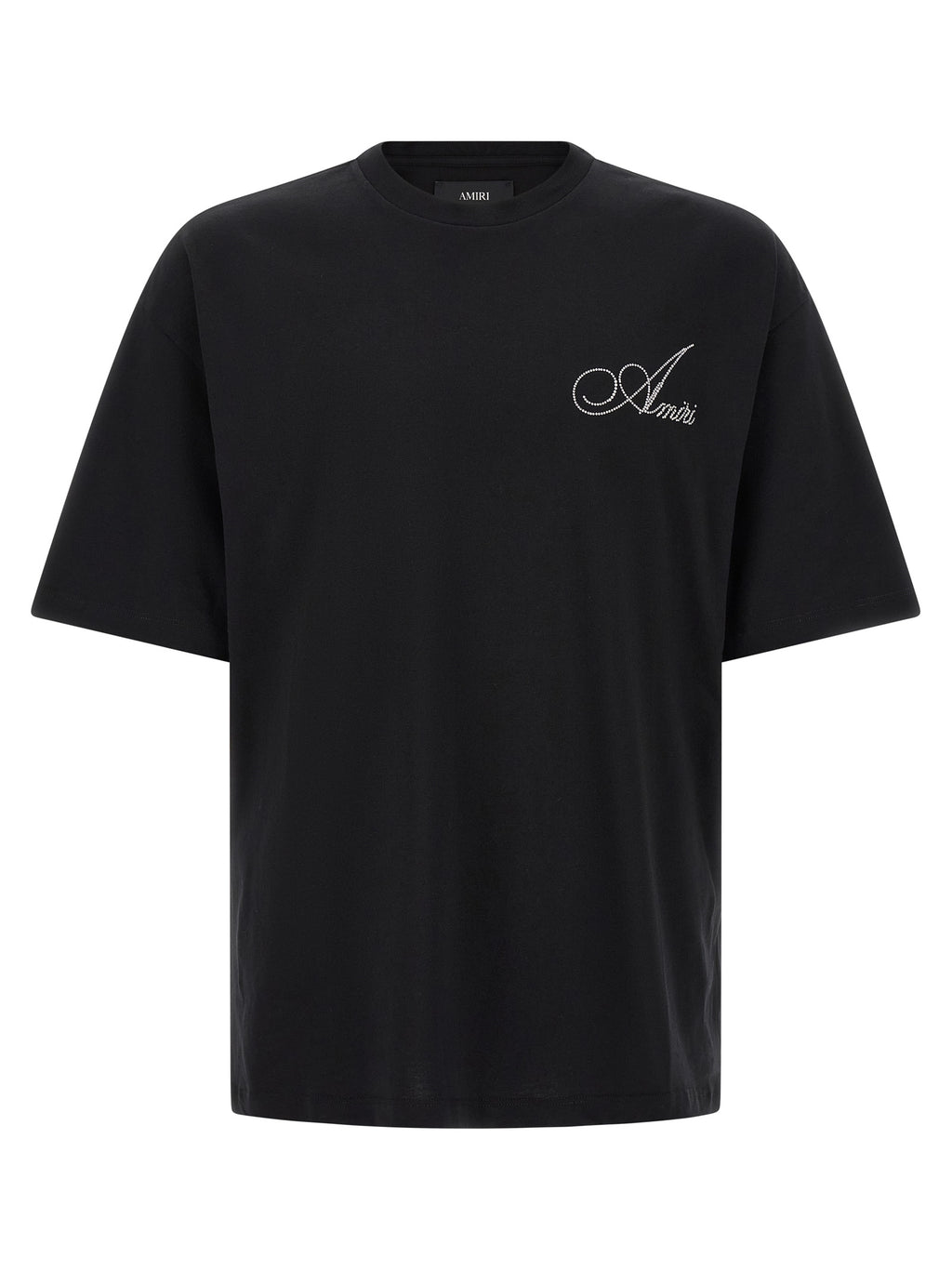 Black Cotton Relaxed Fit Crystal Logo Tee
