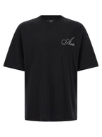 Black Cotton Relaxed Fit Crystal Logo Tee