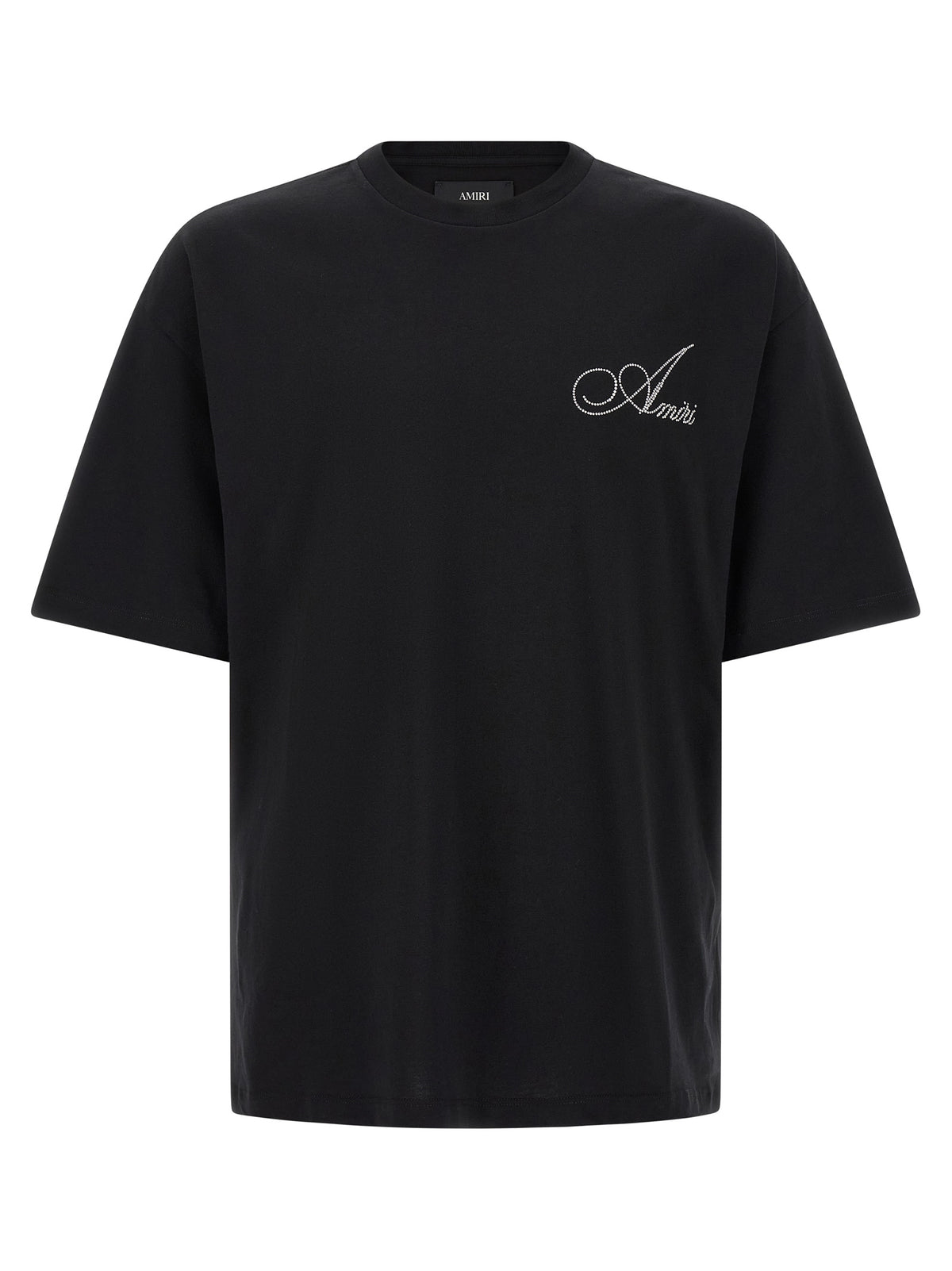 Black Cotton Relaxed Fit Crystal Logo Tee