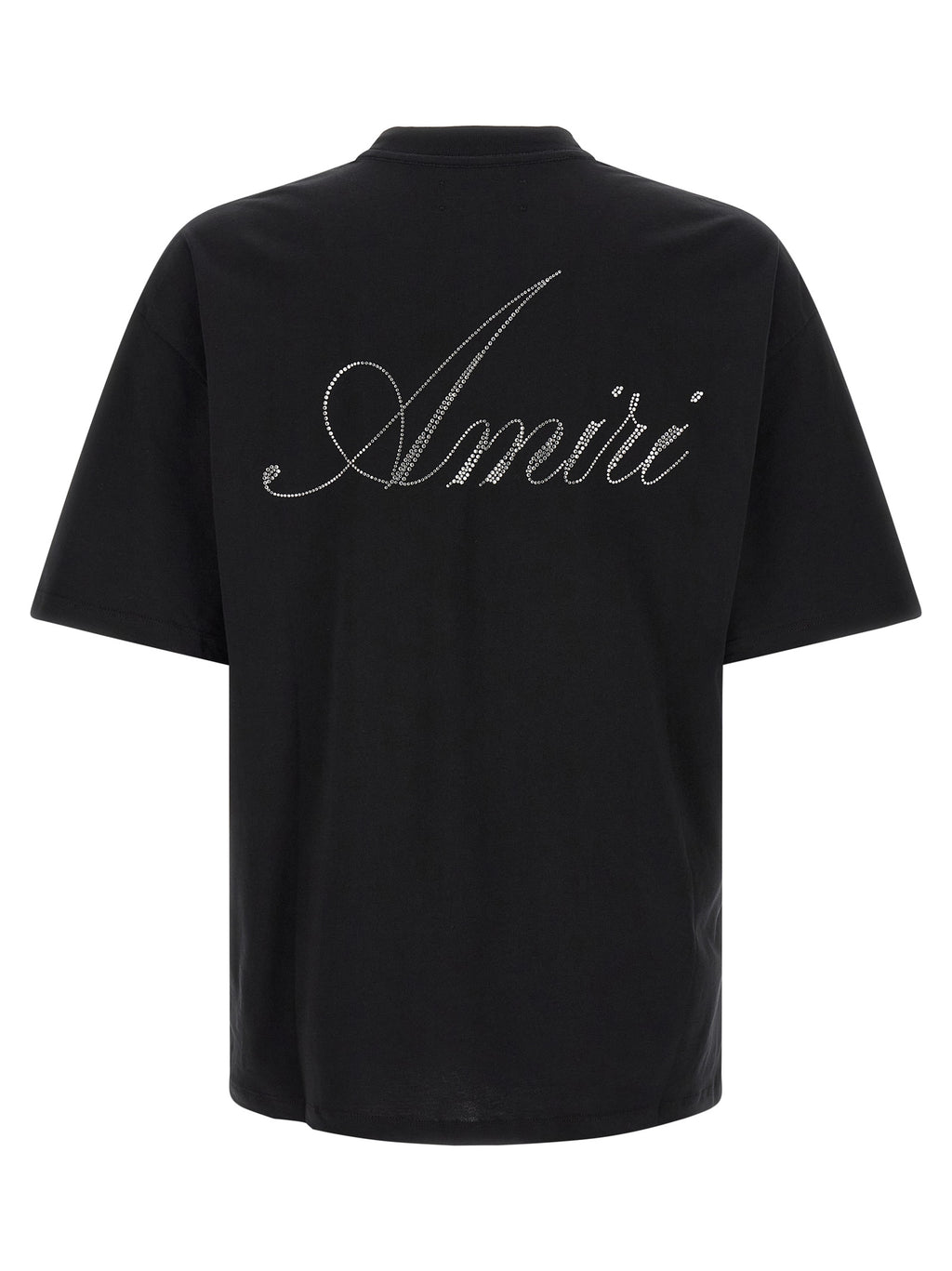 Black Cotton Relaxed Fit Crystal Logo Tee