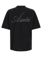 Black Cotton Relaxed Fit Crystal Logo Tee