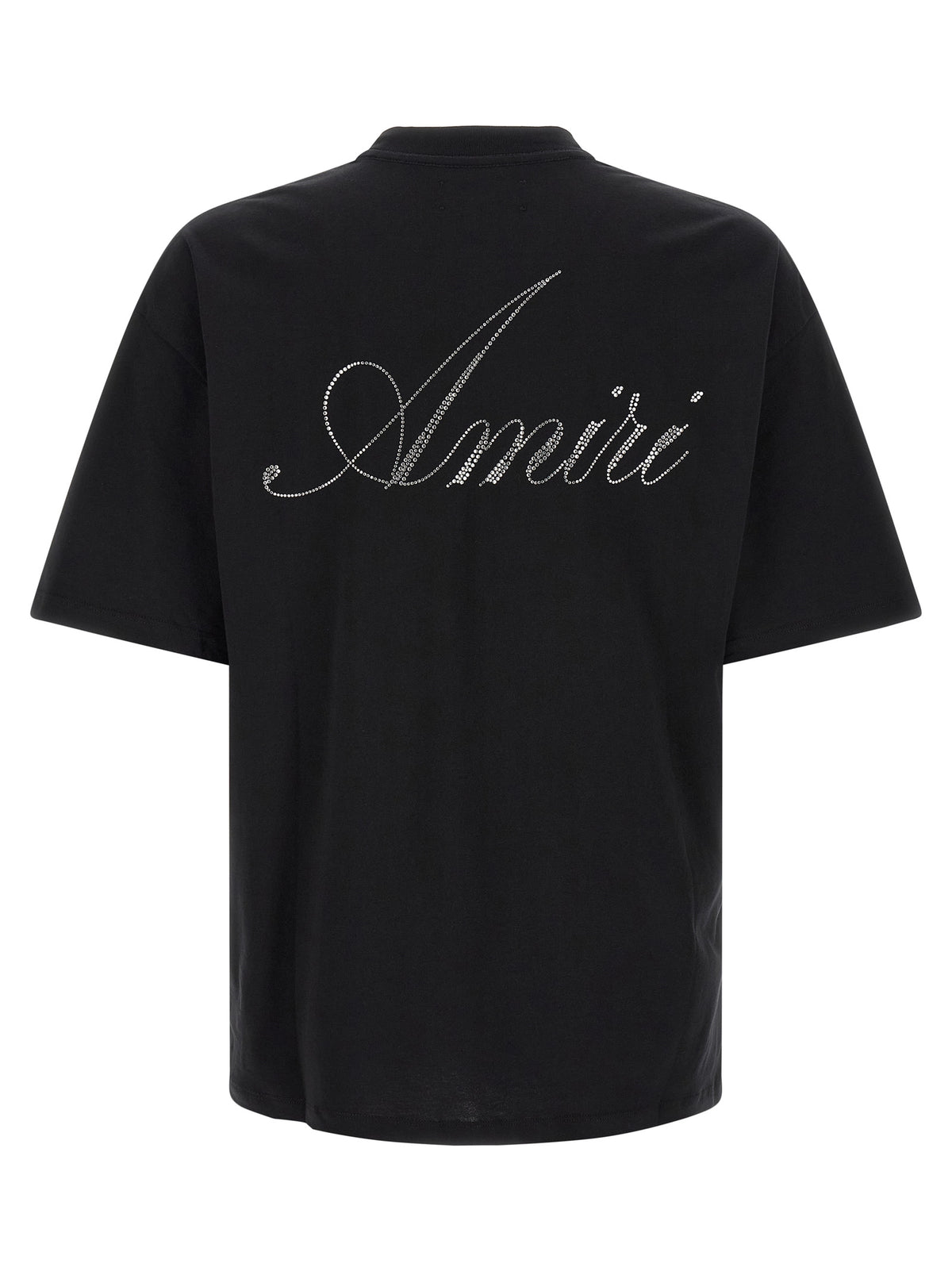 Black Cotton Relaxed Fit Crystal Logo Tee