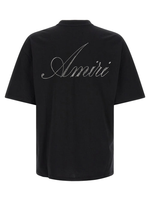Black Cotton Relaxed Fit Crystal Logo Tee