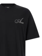 Black Cotton Relaxed Fit Crystal Logo Tee