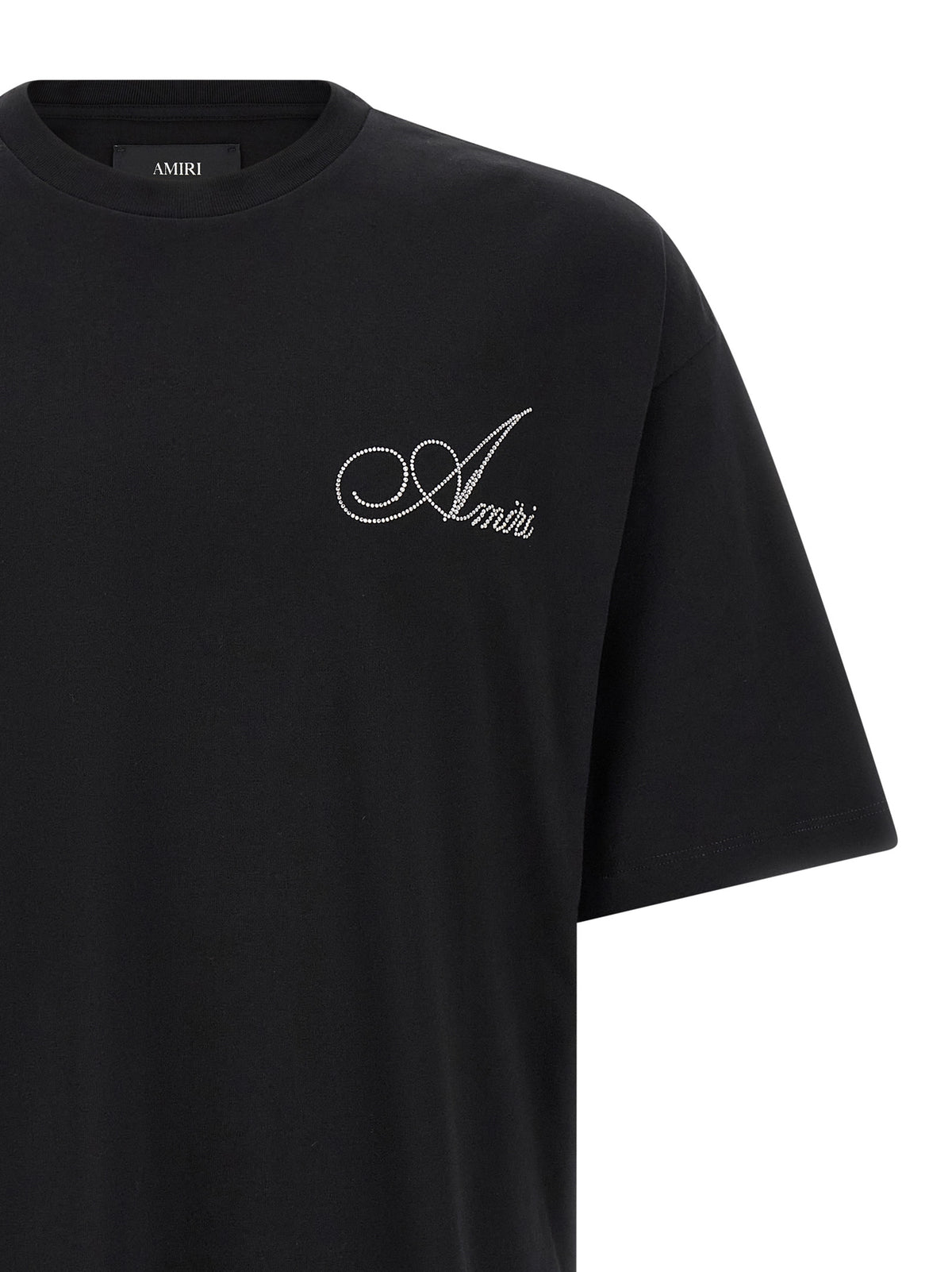 Black Cotton Relaxed Fit Crystal Logo Tee