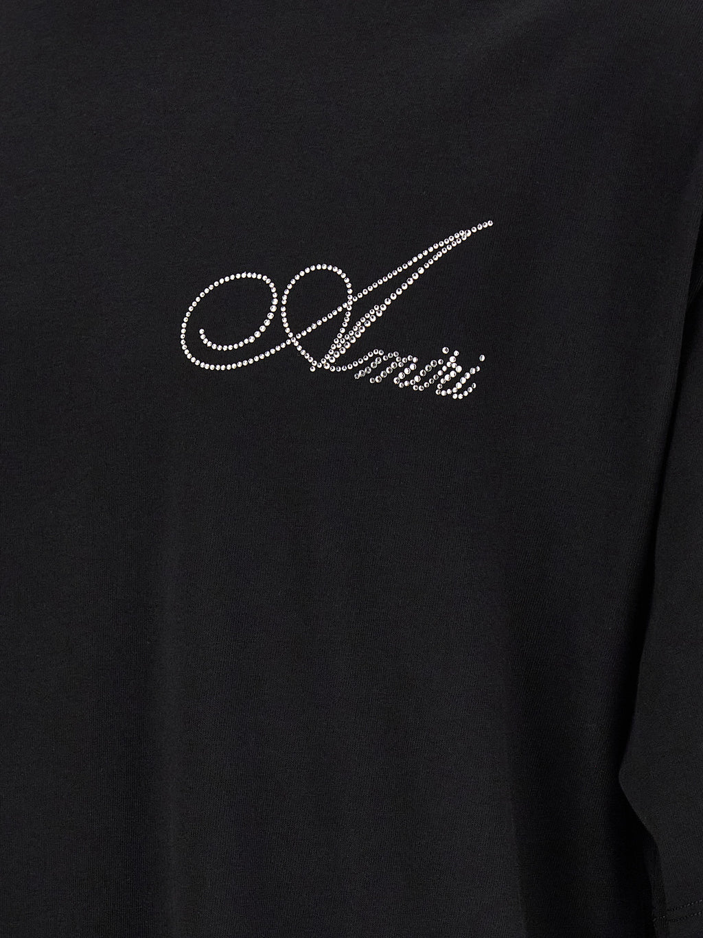 Black Cotton Relaxed Fit Crystal Logo Tee