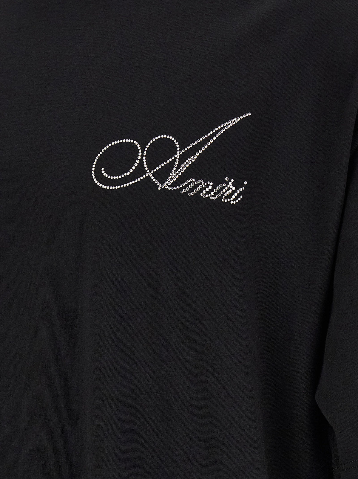 Black Cotton Relaxed Fit Crystal Logo Tee