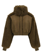 Bicolor Satin & Faux Fur Bomber