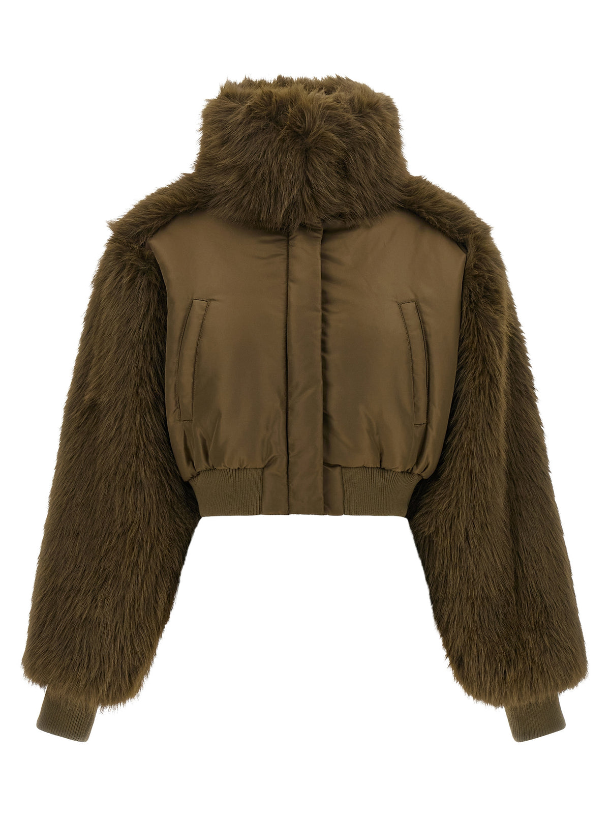Bicolor Satin & Faux Fur Bomber