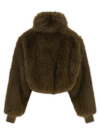 Bicolor Satin & Faux Fur Bomber