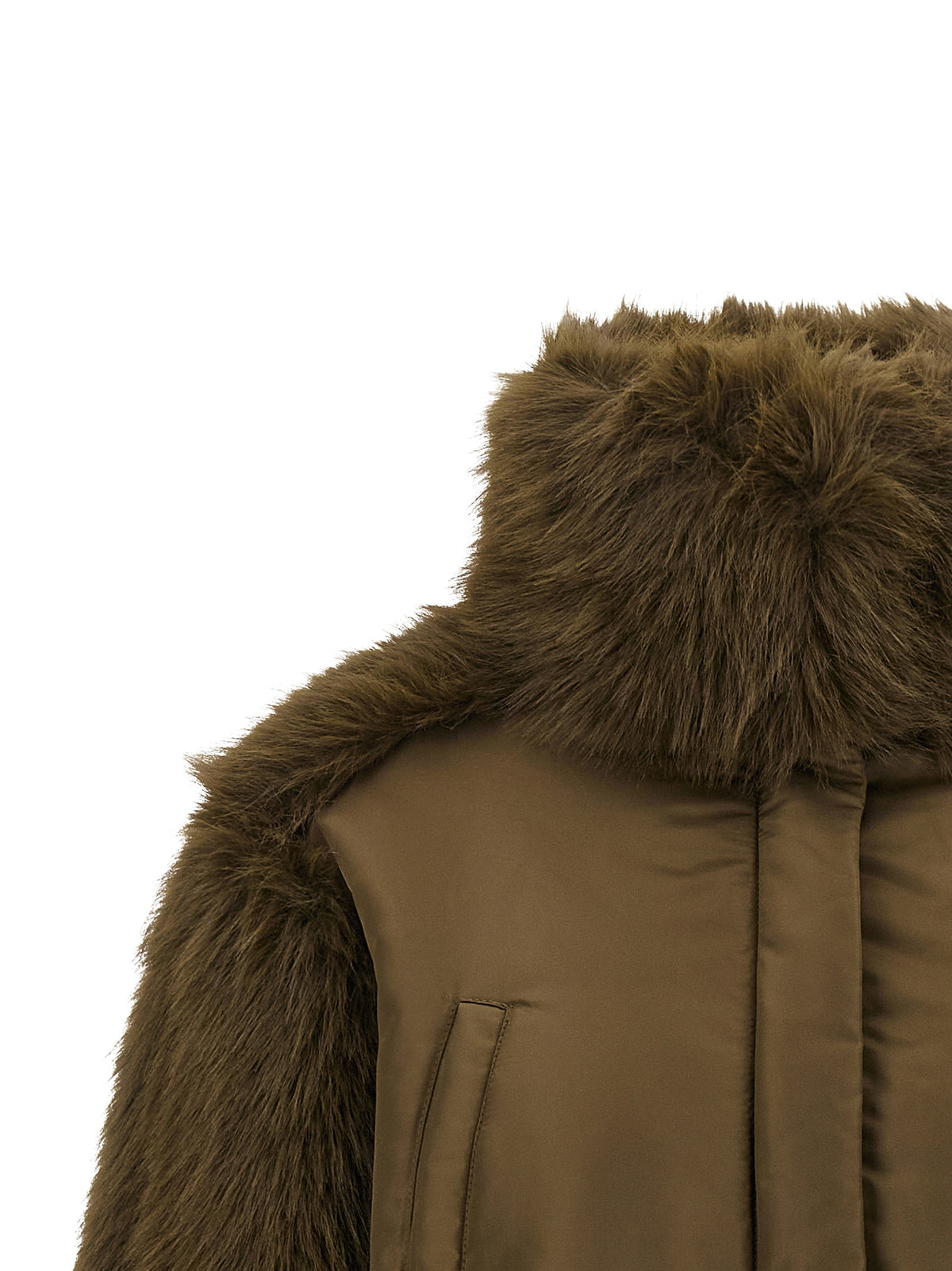 Bicolor Satin & Faux Fur Bomber